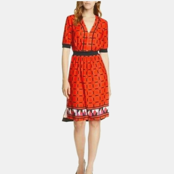Ted Baker London Dresses & Skirts - Ted Baker bright red Baker Valent Geo Print Zip Front Dress TB 4/ US 10